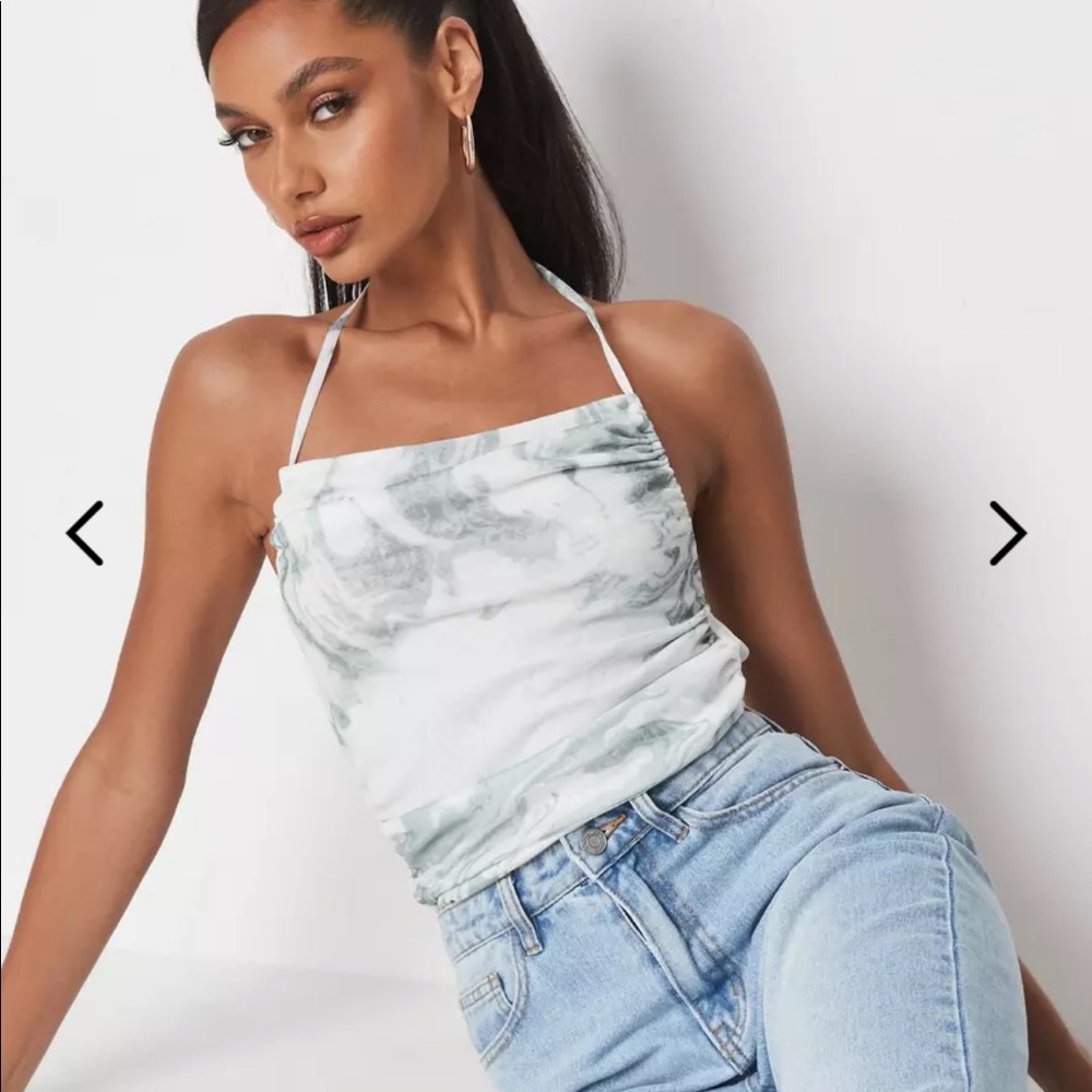 Missguided slinky ruched print halter top bodysuit - Picture 1 of 7